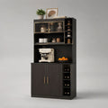 Küchenbuffet mit Weinschrank und Glasvitrine, Schwarz/Gold/Rauchgrau, 100 × 40 × 180 cm