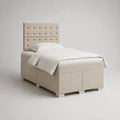 Boxspringbett mit Federkernmatratze, Topper und gepolstertem Kopfteil, Beige/Silber, 120 × 200 cm