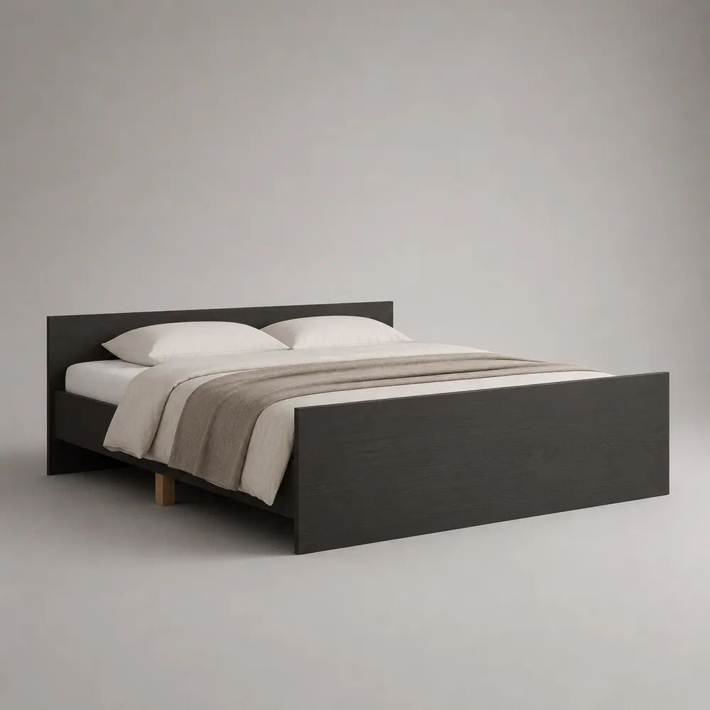 Doppelbett-Bettrahmen aus melaminbeschichteter Spanplatte, Dunkelbraun, 166 × 206 × 90 cm, Liegefläche 160 × 200 cm