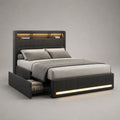 Polsterbett mit Stauraum und LED-Beleuchtung, 160 × 200 cm, Polyester, MDF und Stahl, Anthrazit/Schwarz
