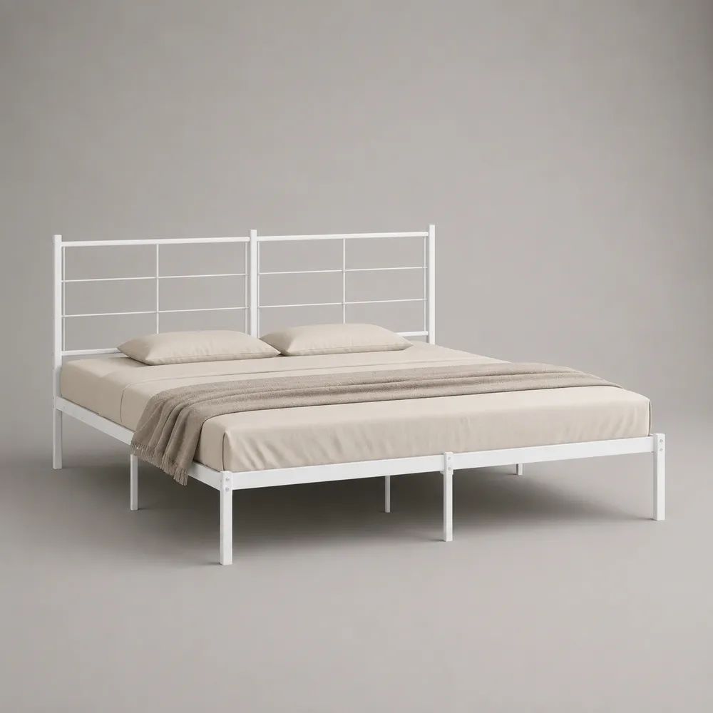 Doppelbett Metallbettgestell, Weiß, Liegefläche 180 × 200 cm, Gesamtmaß 208 × 186 × 110 cm