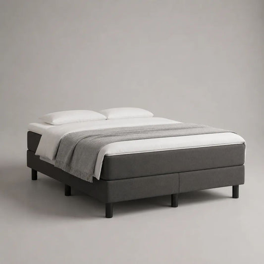 Boxspringbett ohne Kopfteil mit Matratze, Polyesterbezug und Taschenfederkern, Dunkelgrau/Schwarz, 180 × 200 cm
