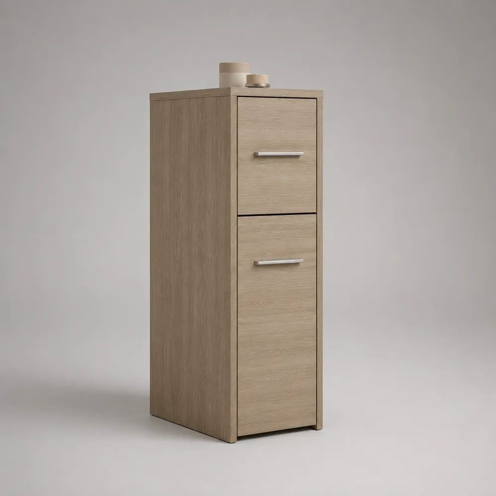 Schuhschrank aus Spanplatte mit 2 Kippfächern, Eiche hell/Silber, 40 × 30 × 100 cm