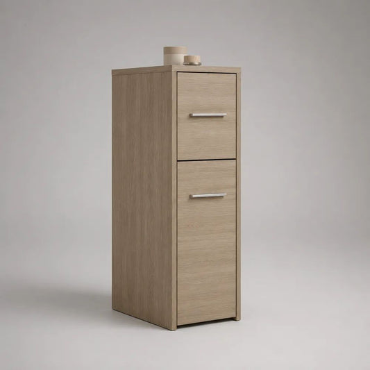 Schuhschrank aus Spanplatte mit 2 Kippfächern, Eiche hell/Silber, 40 × 30 × 100 cm