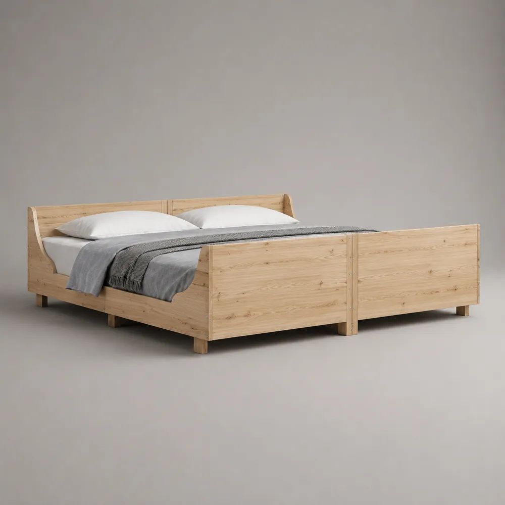 Massivholzbett Doppelbett Naturbeige/Hellbraun, Liegefläche 180 x 200 cm, Außenmaß ca. 188 x 208 cm