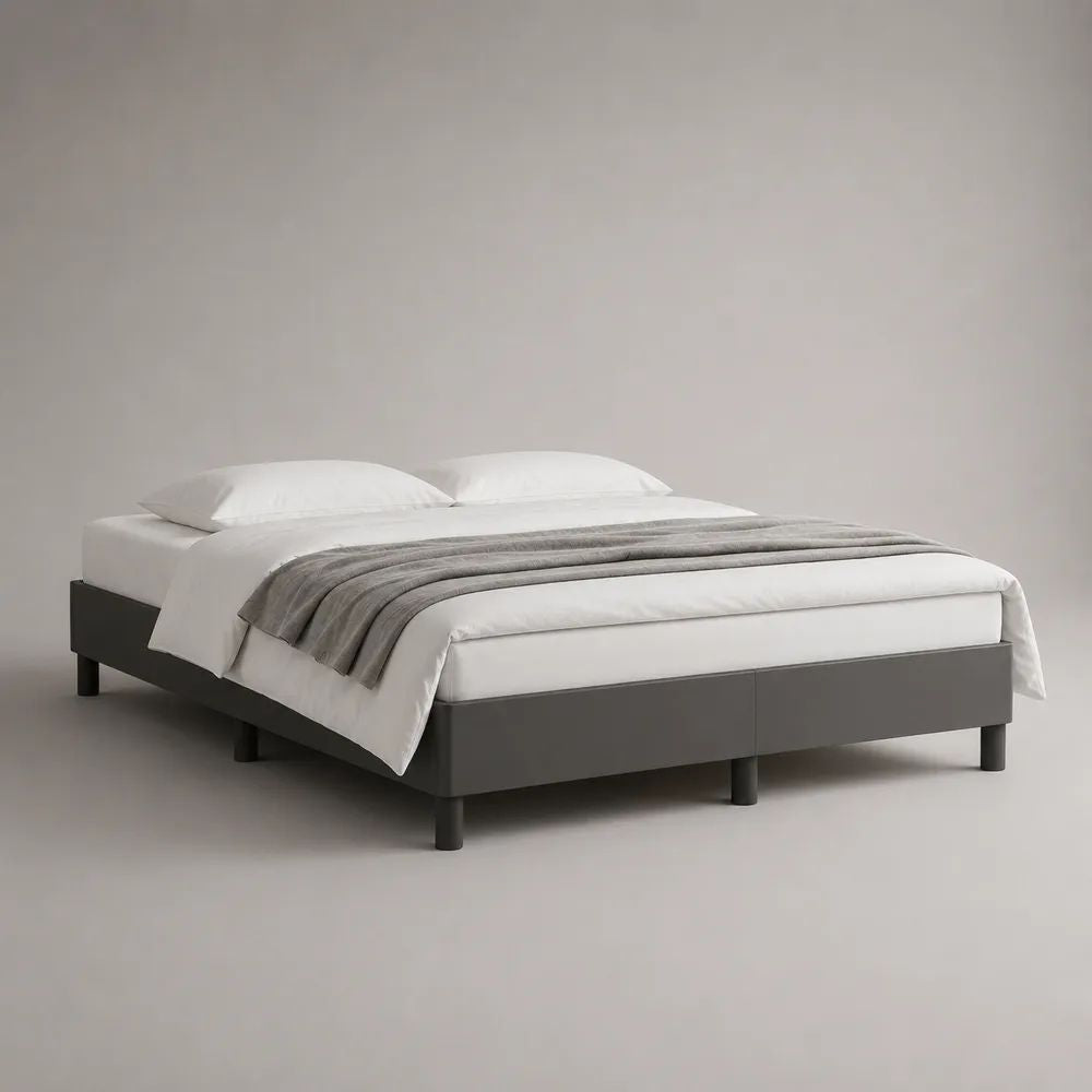 Boxspringbett ohne Kopfteil mit Matratze, Polyester und Massivholz, Dunkelgrau, Liegefläche 180 × 200 cm