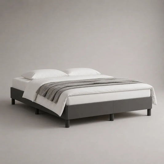 Boxspringbett ohne Kopfteil mit Matratze, Polyester und Massivholz, Dunkelgrau, Liegefläche 180 × 200 cm