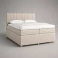 Boxspringbett 180 x 200 cm mit 2 Matratzen und gepolstertem Kopfteil, Polyesterbezug, Beige, 190 x 215 x 125 cm