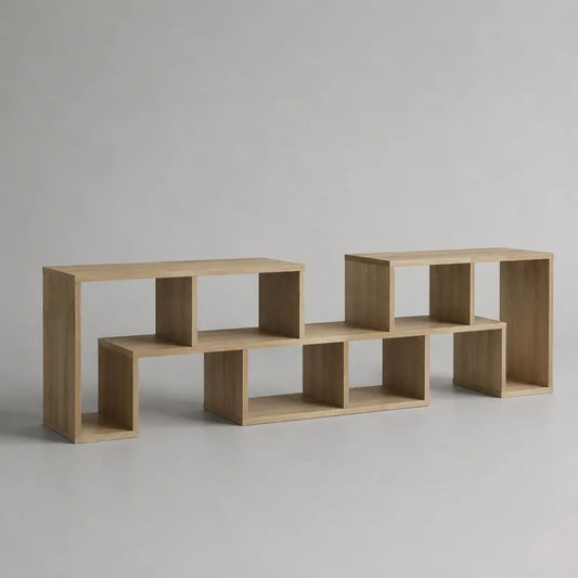 Stufenförmiges Bücherregal und Raumteiler aus melaminbeschichteter Spanplatte, Eiche Natur, 200 × 30 × 70 cm