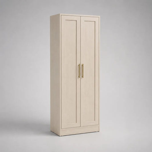 Küchenvorratsschrank aus MDF und Spanplatte mit 2 Türen, Creme, 60 × 40 × 180 cm