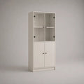 Küchenbuffet Vitrinenschrank aus melaminbeschichteter Spanplatte mit 4 Drehtüren, Weiß, 60 × 30 × 180 cm