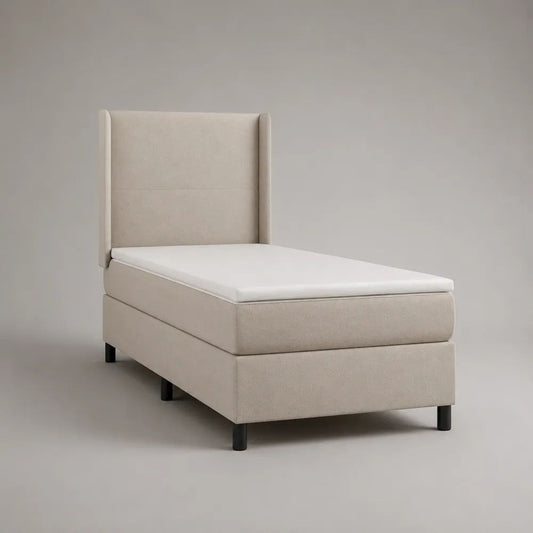 Boxspringbett-Set 90 × 200 cm mit Matratze, Topper und gepolstertem Kopfteil, Polyester, Beige