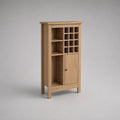 Weinschrank aus Holz und MDF mit 12 Flaschenfächern und Türfach, Hellbraun/Schwarz, 75 × 35 × 150 cm
